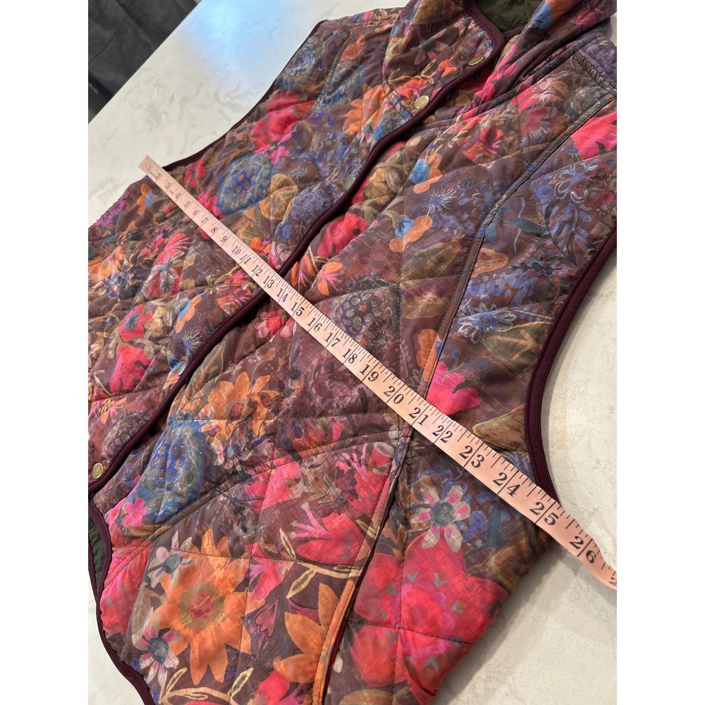 Natural Life Floral Quilted Puffer Vest L/XL Multi Color Snap Front Boho - Picture 6 of 7